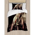 thumbnail image 1 of Zombie Duvet Cover Set, Halloween Scary Dead Man in the Old Building with Bloody Head Nightmare Theme, Decorative 2 Piece Bedding Set with 1 Pillow Shams, Twin Size, Grey Mint Peach, by Ambesonne, 1 of 3
