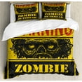 thumbnail image 1 of Zombie Duvet Cover Set, Retro Warning Outbreak Horror Monster Sign in Vintage Grunge Illustration, Decorative 3 Piece Bedding Set with 2 Pillow Shams, Calking Size, Earth Yellow Grey Red, by Ambesonne, 1 of 2
