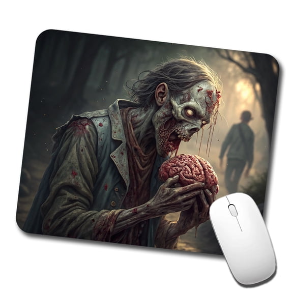 Zombie Eating Yummy Brains Funny Halloween Mouse Pad Low Profile Gaming Mat