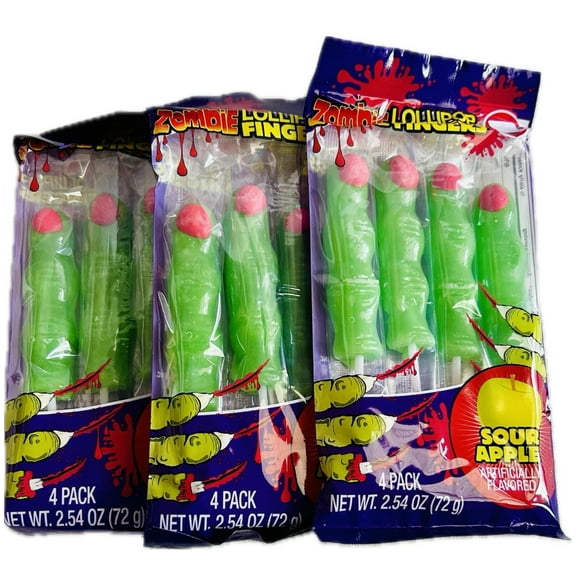 Zombie Finger Lollipops, Sour Apple Halloween Candy 3 Packs (12 Total Servings), Spooky Trick-or-Treat Sweets, Party Favor & Basket Fillers