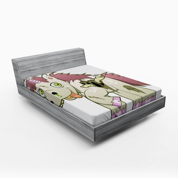 Ambesonne Zombie Fitted Sheet, Evil Unicorn Myth, Full Size, Green Dried Rose