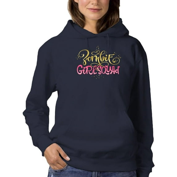 Zombie Girl Squad. Gold Glitter Hoodie Women - Women Hoodie, Navy, 2XL