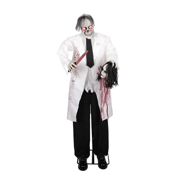 Haunted Hill Farm Red LED Battery Zombie w/ Knife & Head Halloween Animatronic 5.6-ft.
