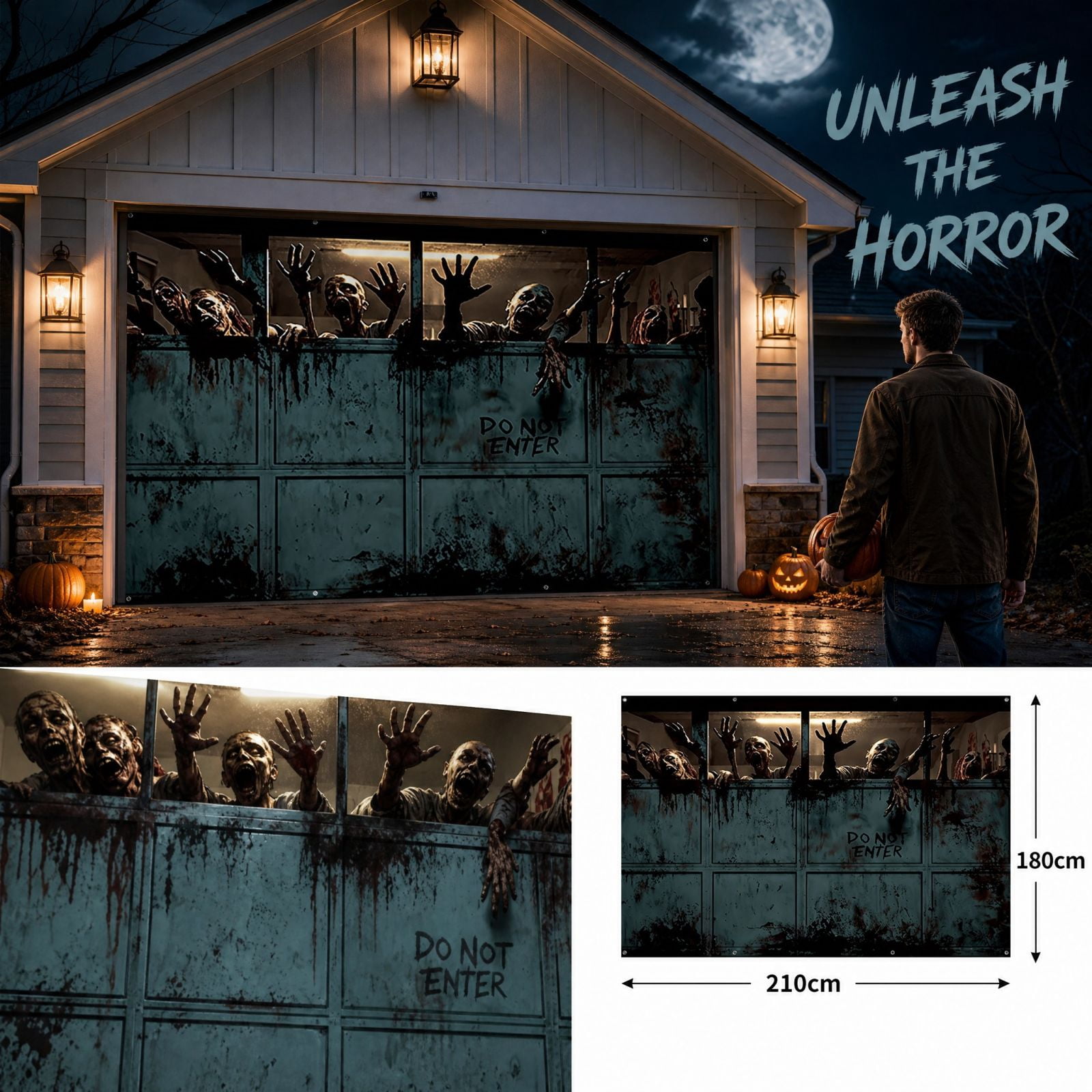 Zombie Halloween Decorations Spooky Bloody Halloween Garage Door Cover