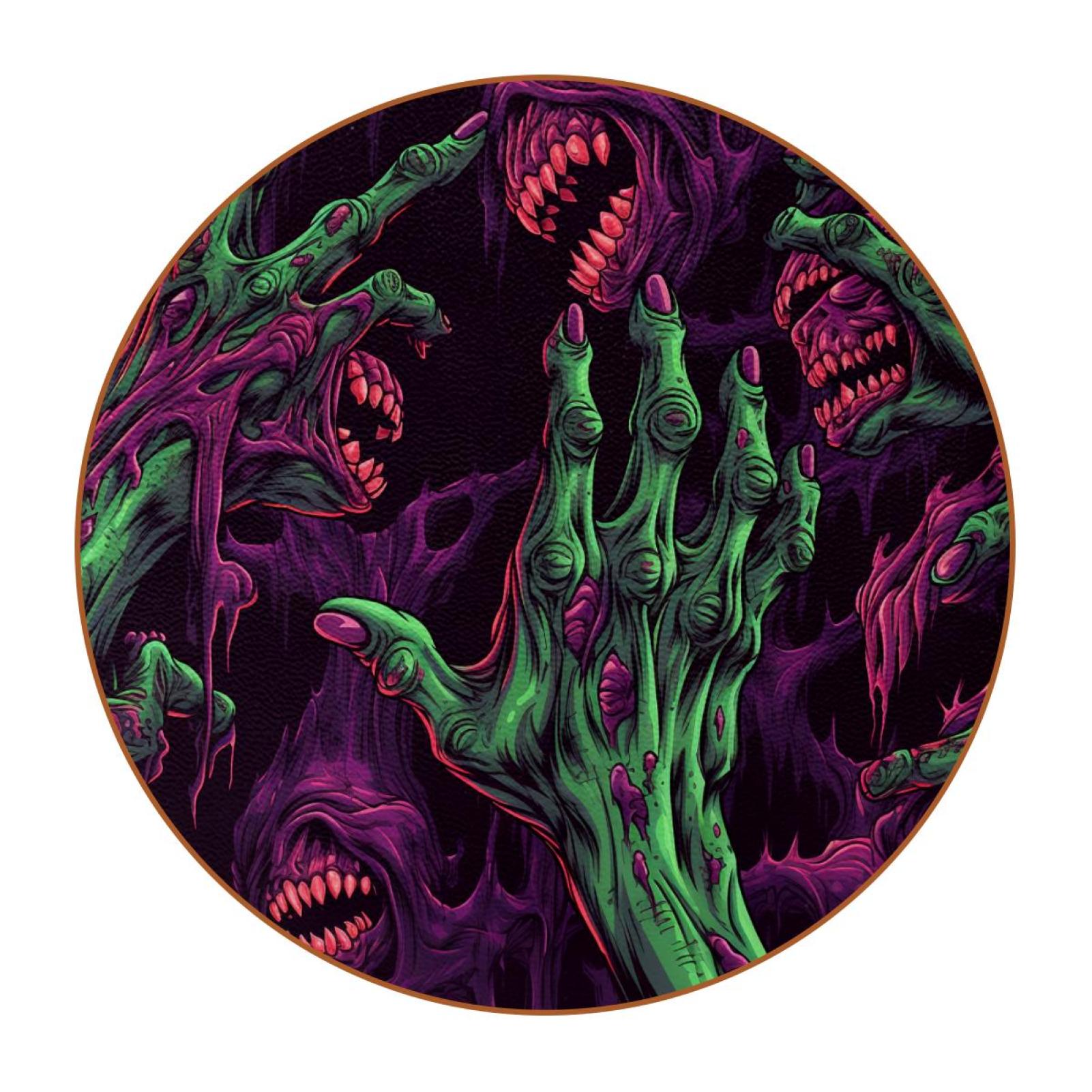 Zombie Hand Set of 6 Microfiber Leather Round Coasters, 11x11 cm/4.3x4 ...