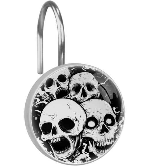 Zombie Hand Skulls Shower Curtain Hooks Round Crystal Glass, Set of 12 Shower Curtain Rings - Shower Hooks for Curtain Shower Rings
