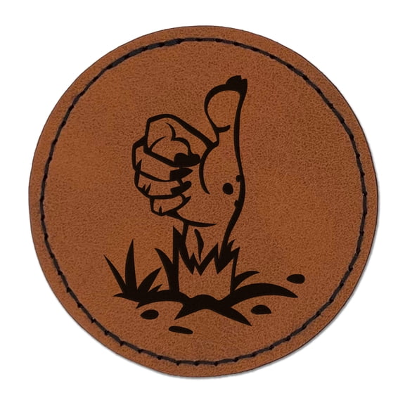 Zombie Hand Thumbs Up Halloween Good Job 2.5" Faux Leather Round Engraved Iron-On Patch - Brown