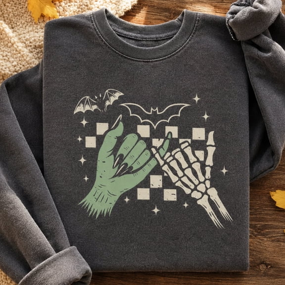 Zombie Hand and Skeleton Hand Halloween Graphic Crewneck Sweatshirt for Spooky Season Lovers