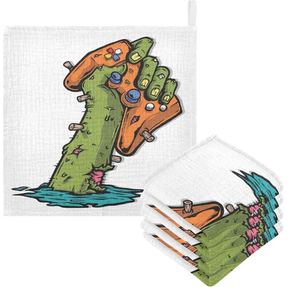 Zombie Hands Game Baby Muslin Washcloths Soft Absorbent Face Towel, Joysticks Gamepad Controller Burp Cloths Cotton Bath Wipes 5 PCS Infant Wash Cloth for Newborn Boys Girls 12x12 inches
