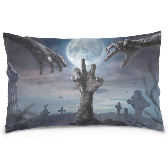 Zombie Hands Rising Velvet Oblong Lumbar Plush Throw Pillow Cover/Shams Cushion Case - 20x30in - Decorative Invisible Zipper Design for Couch Sofa Pillowcase Only