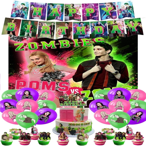 Zombie High Birthday Party Supplies, Zombie Themed Party Set, Include Happy Birthday Banner, Backdrop, Balloons, Cupcake Toppers, Baby Shower
