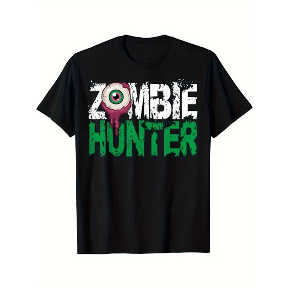 Zombie Hunter Graphic Tee Men's Stylish Crew Neck TShirt With EyeCatching Print Perfect For Casual Wear,Gift Idea Short Sleeve Top