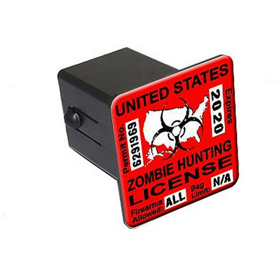 Zombie Hunting License Permit Red - Biohazard Response Team 2" Tow Trailer Hitch Cover Plug Insert