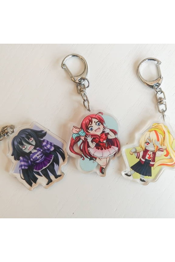 Zombie Idol Anime Chibi Reversible Acrylic Keychain Cute Bag Charm Fan Gift, random 1 pack