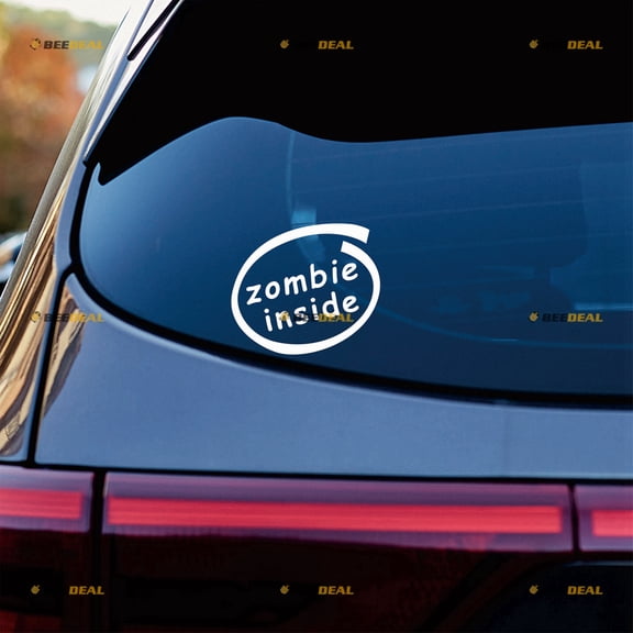 Zombie Inside Funny Sticker Decal Vinyl - 2 Pack White 4" - For Car Truck Van Bumper No Background Die-cut