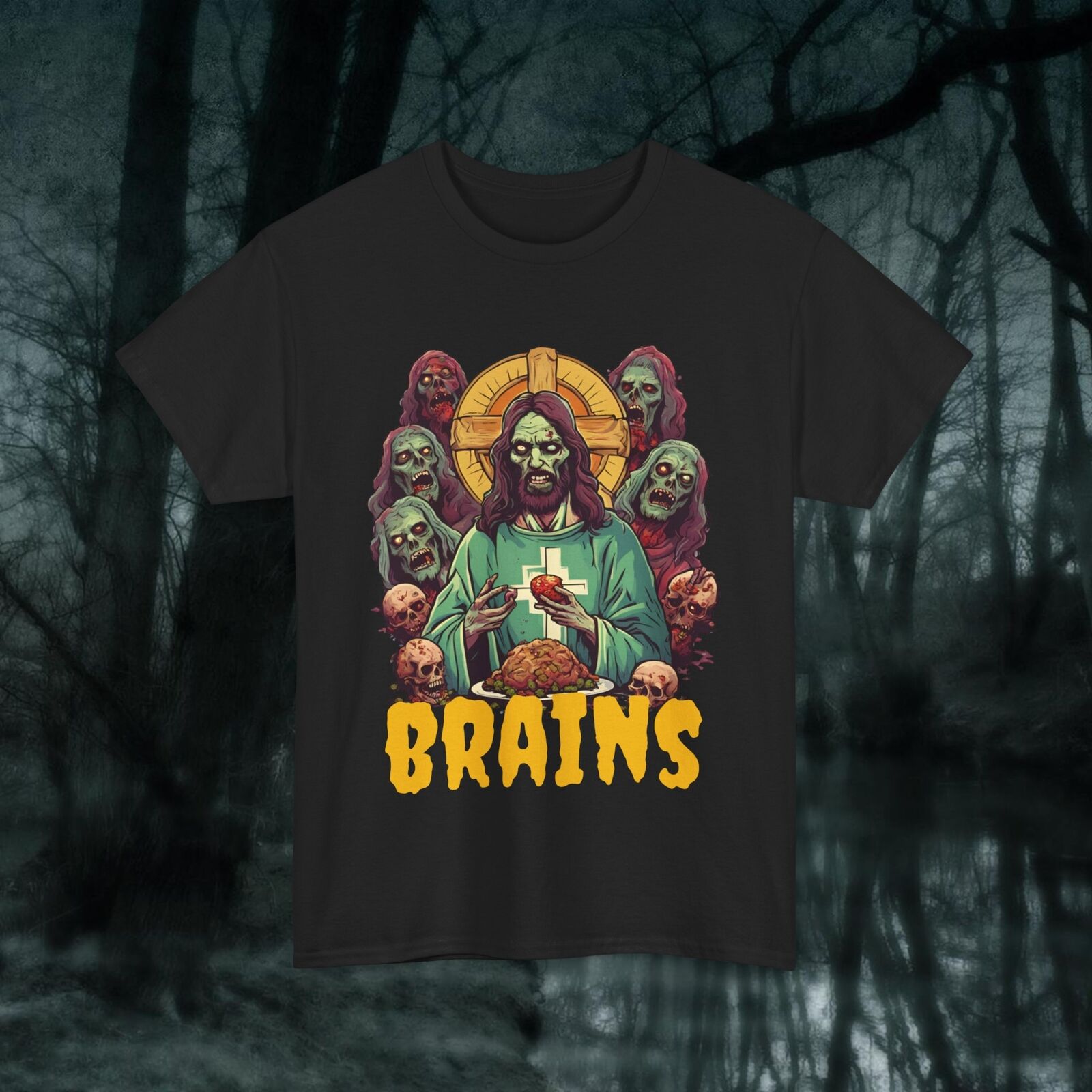 Zombie Jesus Brains religious humor unholy Tshirt