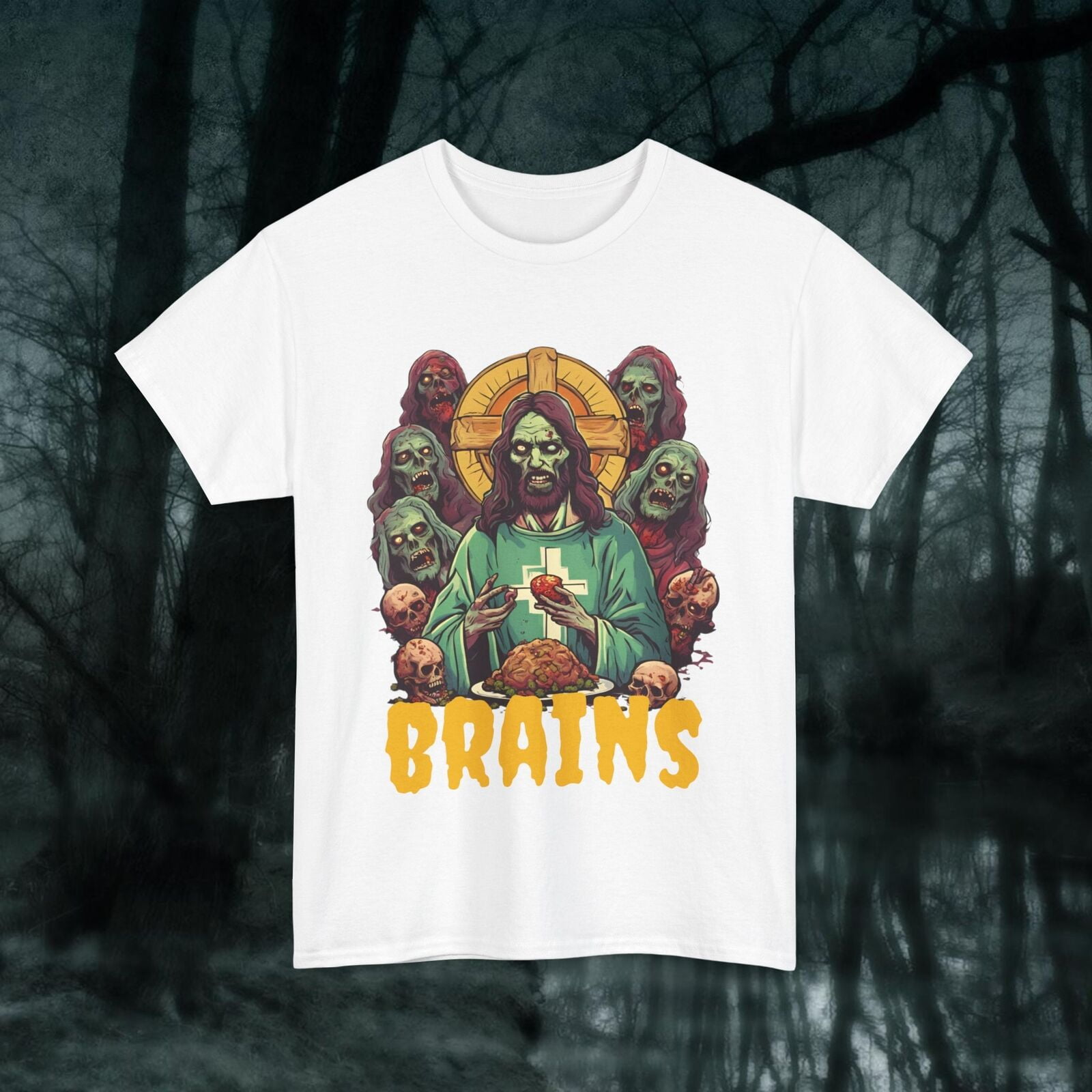 Zombie Jesus Brains religious humor unholy Tshirt
