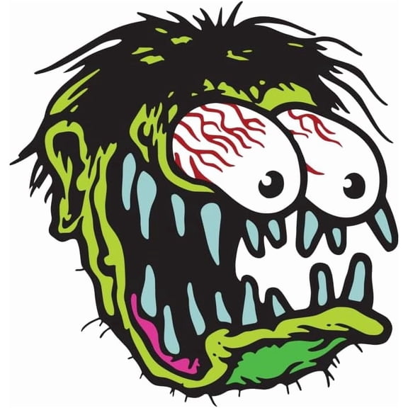 Zombie Monster Face Sticker Retro Horror Cartoon Bloodshot Eyes Vinyl Decal for Laptop, Skateboard, Car Rat Fink Style Creepy Art 5 Inch Waterproof Die-Cut Sticker