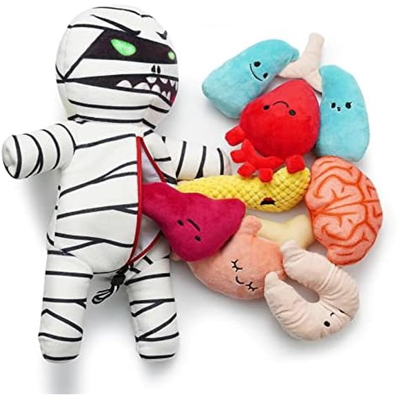 Zombie Mummy Dog Toys with Organs: Funny Cool Hide and Seek Squeaky Chew Toys for Puppies, Small and Medium Size Breed, Plush Stuffed Cognitive Puzzle Toys for Training