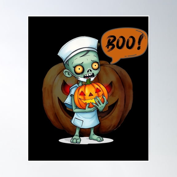 Zombie Nurse With Pumpkin Poster Wall Art, Modern Wall Decor, 24x36 UNFRAMED
