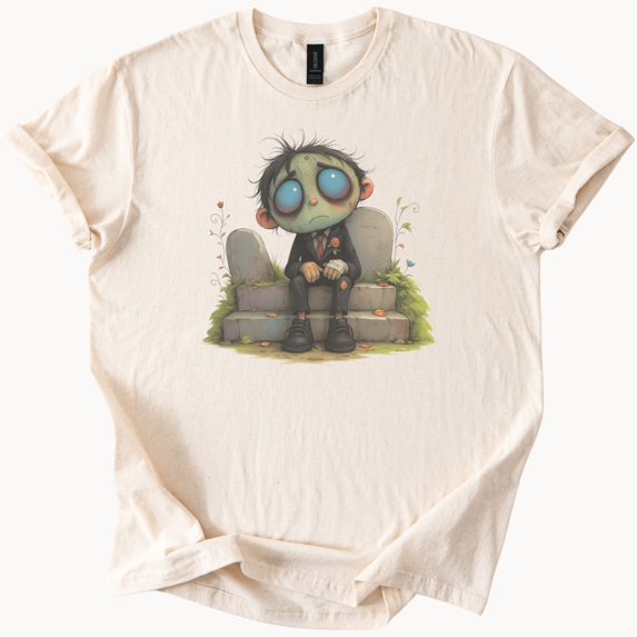 Zombie On Gravestone Halloween Horror Graphic T-Shirt