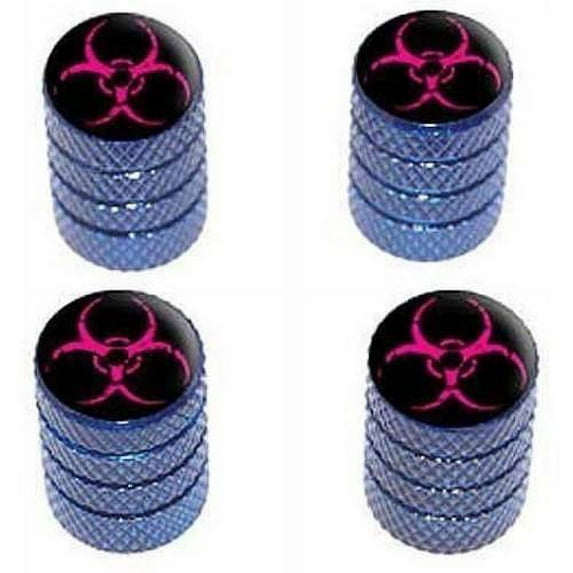 Zombie Outbreak Biohazard Pink Tire Rim Wheel Aluminum Valve Stem Caps, Multiple Colors