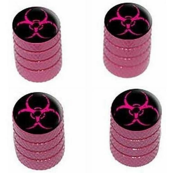 Zombie Outbreak Biohazard Pink Tire Rim Wheel Aluminum Valve Stem Caps, Multiple Colors