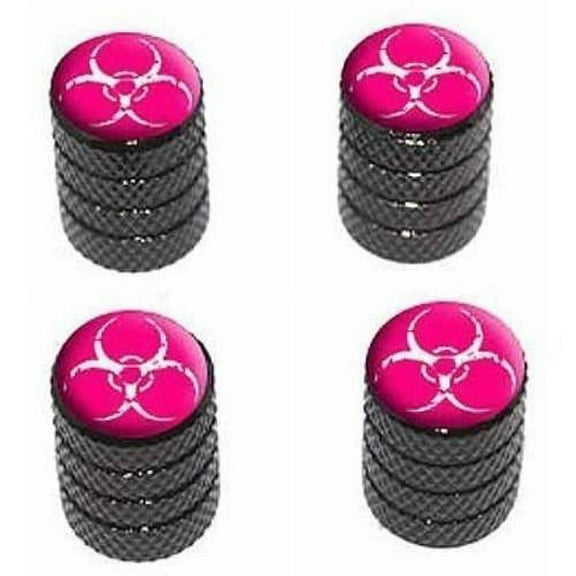 Zombie Outbreak Biohazard White Pink Tire Rim Wheel Aluminum Valve Stem Caps, Multiple Colors