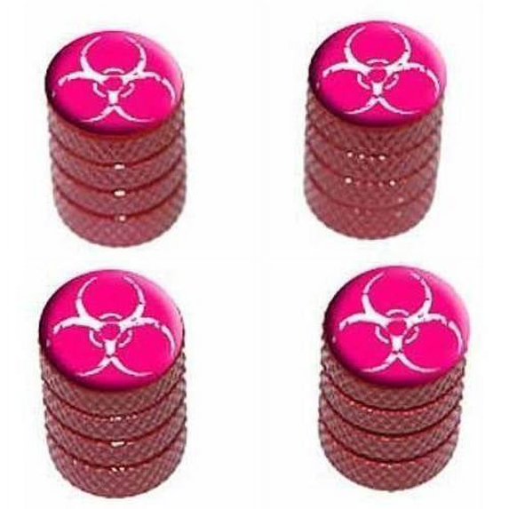 Zombie Outbreak Biohazard White Pink Tire Rim Wheel Aluminum Valve Stem Caps, Multiple Colors