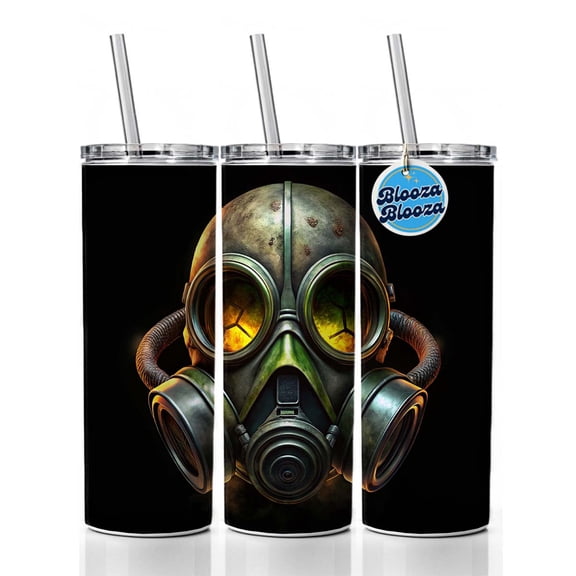 Zombie Outbreak Gas Mask 20oz Insulated Water Bottle Skinny Tumbler Includes Straw