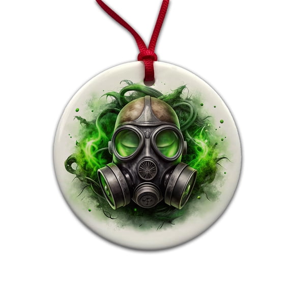 Zombie Outbreak Gas Mask Green Toxic Gas Christmas Tree Holiday Round Ceramic Ornament