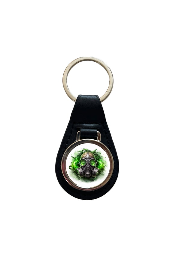 Zombie Outbreak Gas Mask Green Toxic Gas Metal Black Leather Keychain
