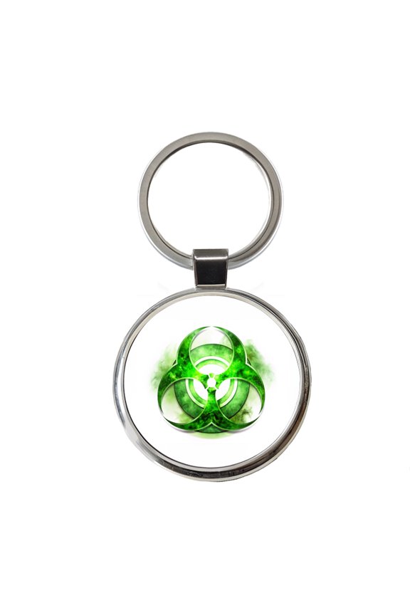 Zombie Outbreak Green Toxic Symbol Metal Round Keychain