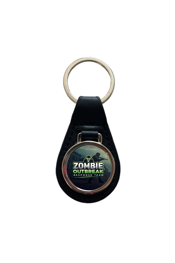 Zombie Outbreak Response Team Biohazard Design Metal Black Leather Keychain