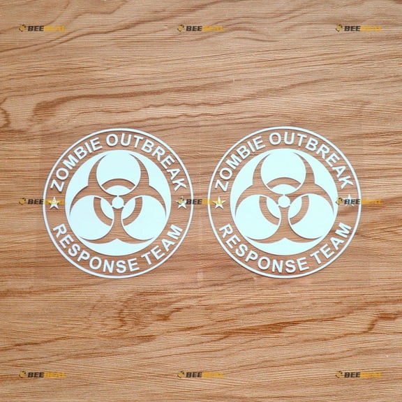 Zombie Outbreak Response Team Biohazard Symbol Sticker Decal Vinyl - 2 Pack White 4" - For Car Boat Laptop Cup No Background Die-cut