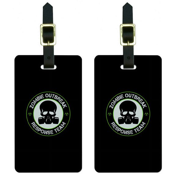 Zombie Outbreak Response Team Gasmask Skull Green Luggage Tags ID, Set of 2
