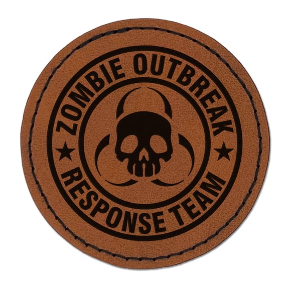 Zombie Outbreak Response Team Skull 2.5" Faux Leather Round Engraved Iron-On Patch - Brown