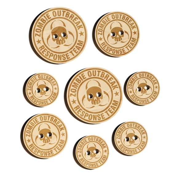 Zombie Outbreak Response Team Skull Wood Buttons for Crochet Knitting Sewing DIY Craft - Various Sizes (8pcs)