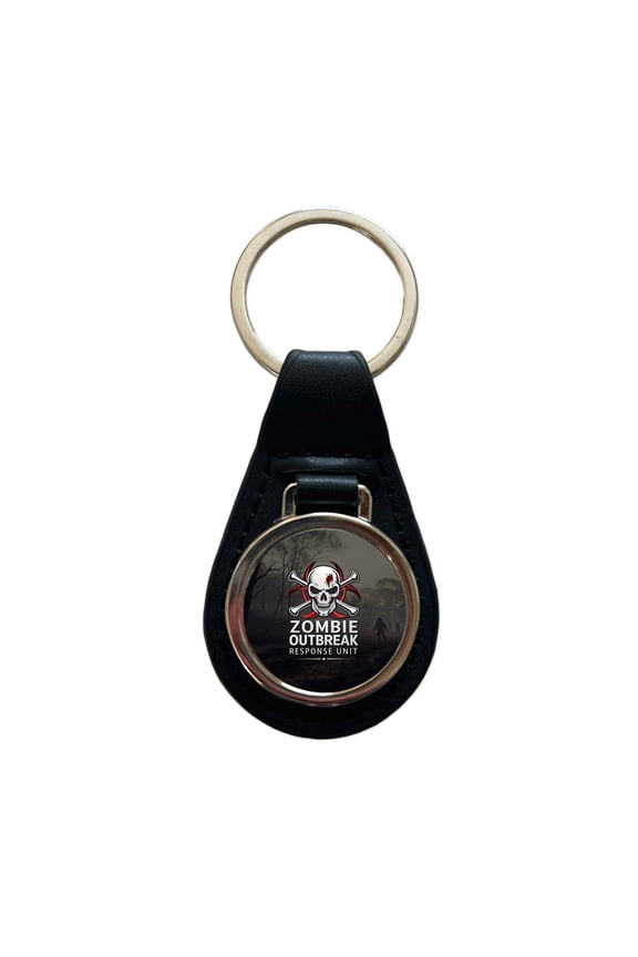 Zombie Outbreak Response Unit Biohazard Metal Black Leather Keychain