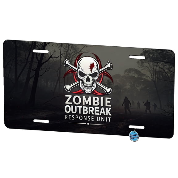 Zombie Outbreak Response Unit Biohazard Metal Novelty License Plate