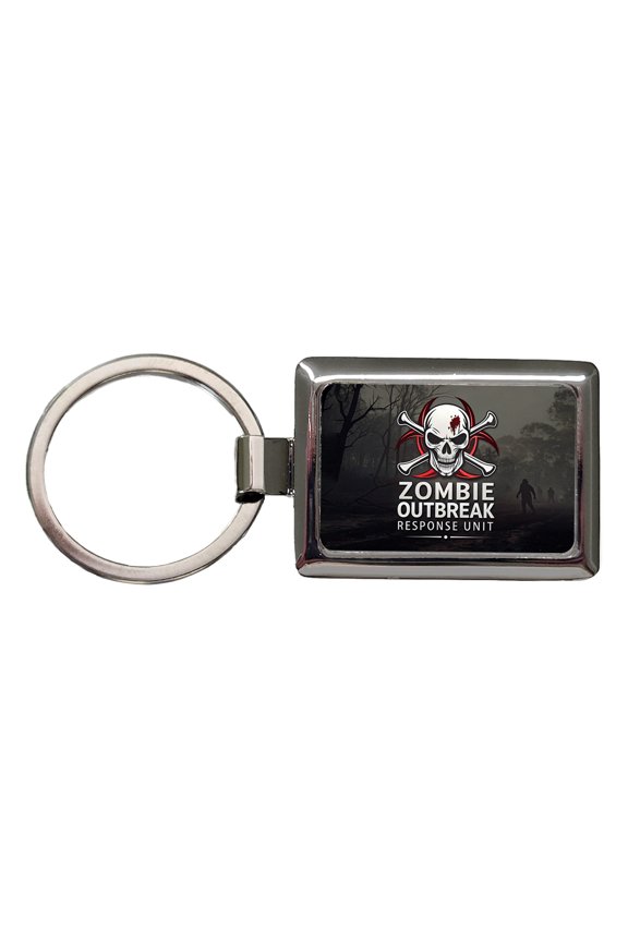 Zombie Outbreak Response Unit Biohazard Metal Rectangle Keychain