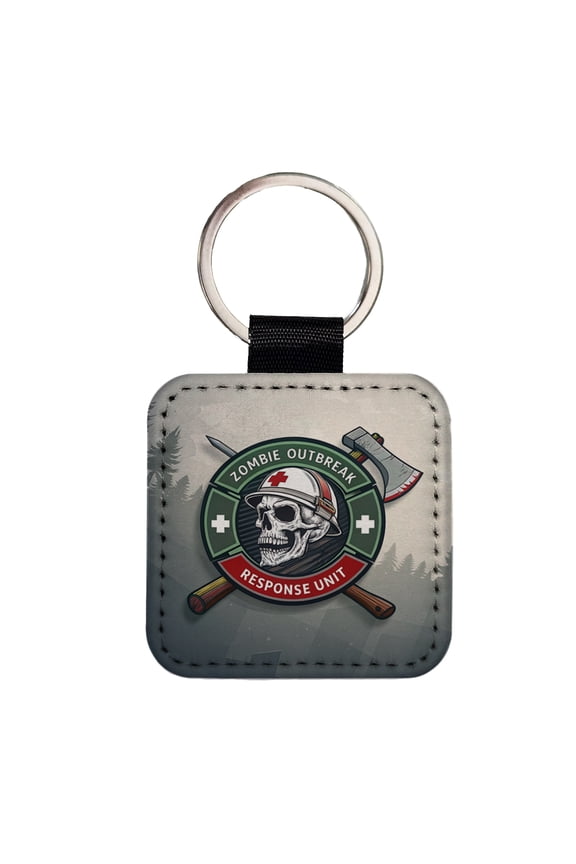 Zombie Outbreak Response Unit Skull Faux Leather Square Keychain