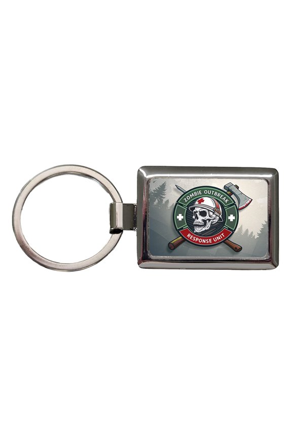 Zombie Outbreak Response Unit Skull Metal Rectangle Keychain