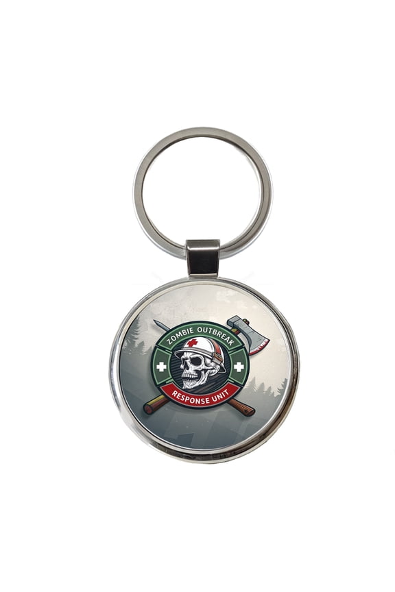 Zombie Outbreak Response Unit Skull Metal Round Keychain