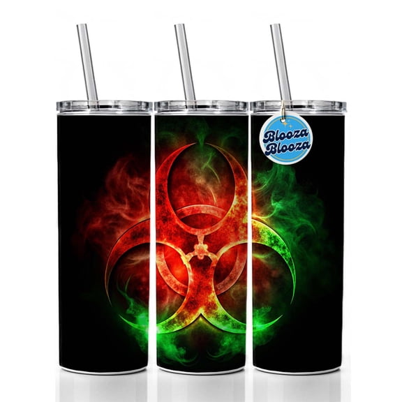 Zombie Outbreak Symbol With Red Green Toxic Gasses 20oz Insulated Water Bottle Skinny Tumbler Includes Straw