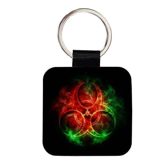 Zombie Outbreak Symbol With Red Green Toxic Gasses Faux Leather Square Keychain