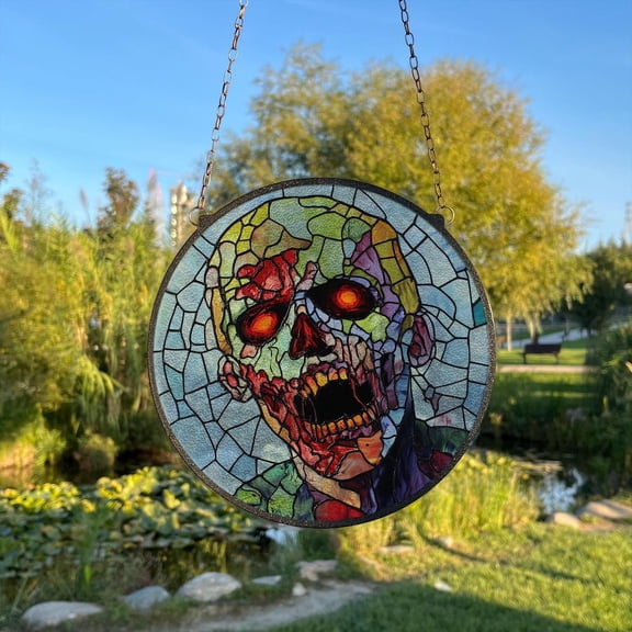 Zombie Painted Stained Glass Suncatcher, Window Hanging Decor, Outdoor Sun Catcher, Halloween Decor