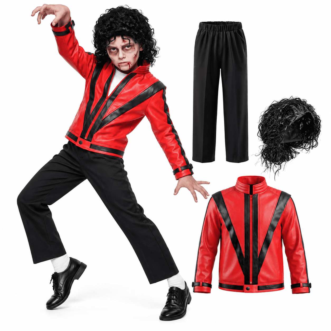 Fake Ruby Large Zombie Pop Dancer Halloween Cosplay Costume for Boys, Red Faux Leather ...