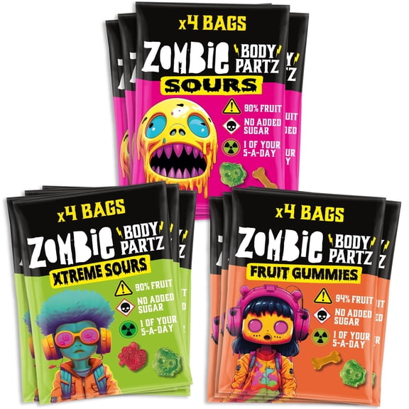 Zombie Real Fruit Gummies, Variety, Healthy, No Added Sugar, 12 x 35g Bags