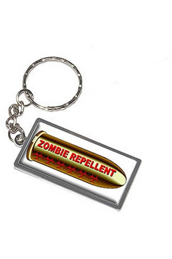 Zombie Repellent Bullet Red Hunting Keychain Key Chain Ring